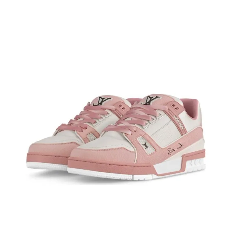 LOUIS VUITTON Trainer Low Top Skateboard Shoes Unisex White Pink-2