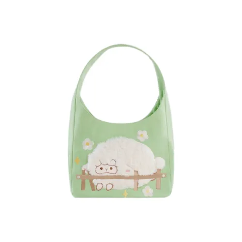 Holding bamboo Shoulder Bags Garden Lamb Canvas Bag - Green