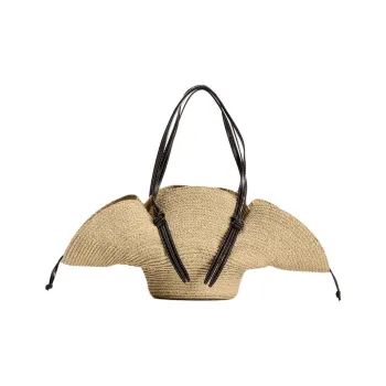ZARA Raffia Basket Bag Handbag Medium Size Women's Beige