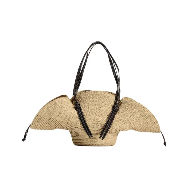 ZARA Raffia Basket Bag Handbag Medium Size Women's Beige-0