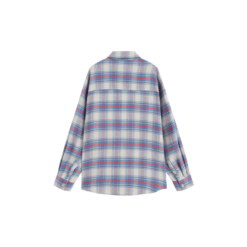 WAITINGWAVE Shirt Unisex Red And Blue Plaid-1