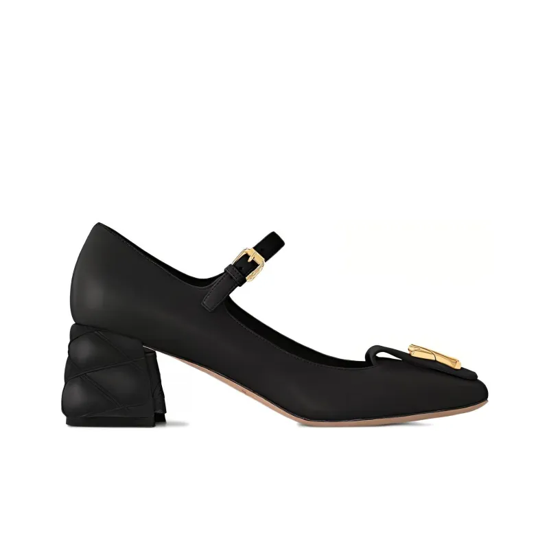 LOUIS VUITTON Shake Chunky Heel Mary Jane Shoes 5.5cm Women's Black-1