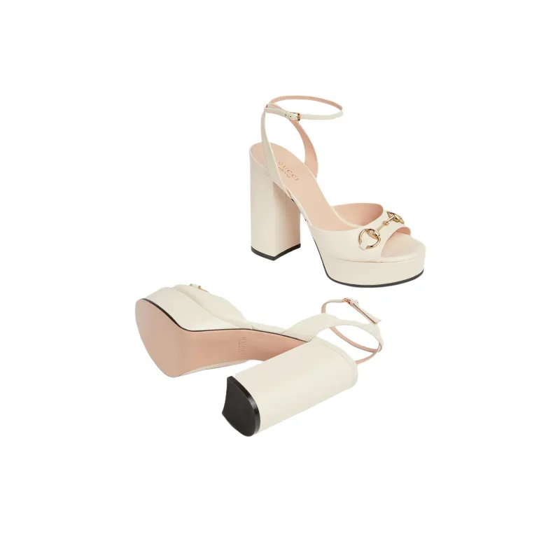 GUCCI Horsebit Strap Sandals 11.5cm Women's Ecru-5