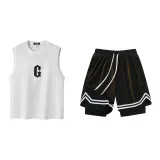 White/Black Tank Tops+Black Shorts