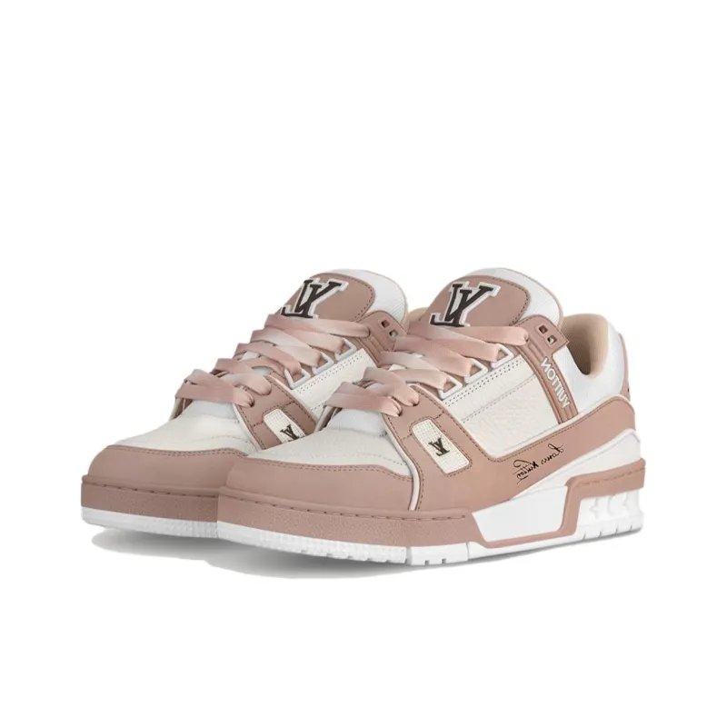 LOUIS VUITTON Trainer Low Top Skateboard Shoes Women's Pink White-3