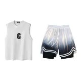 White/Black Tank Tops+Gradient Gray Shorts