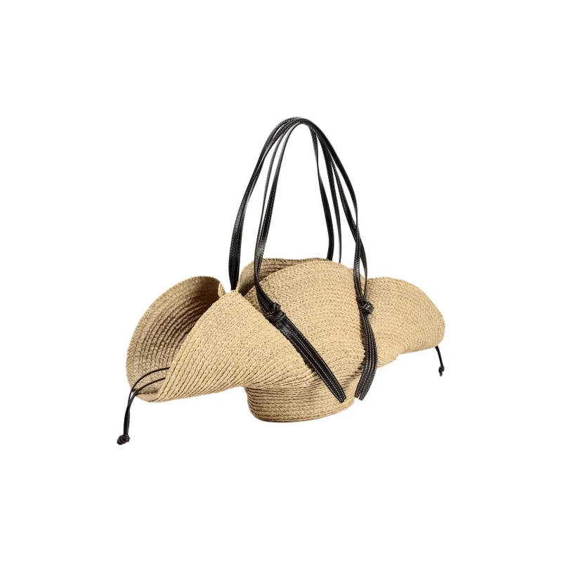 ZARA Raffia Basket Bag Handbag Medium Size Women's Beige-1