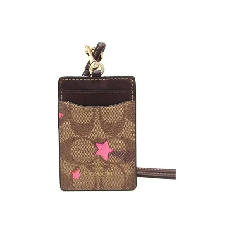 COACH Lanyard Coated Canvas With Leather ID Holder Card Holder Mini Unisex Dark Brown-1
