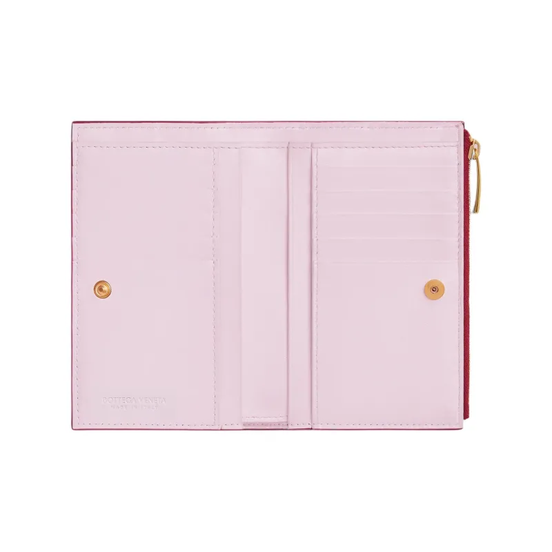 Bottega Veneta CASSETTE Lambskin Wallet Medium Size Women's Dark Red & Washed Pink-2