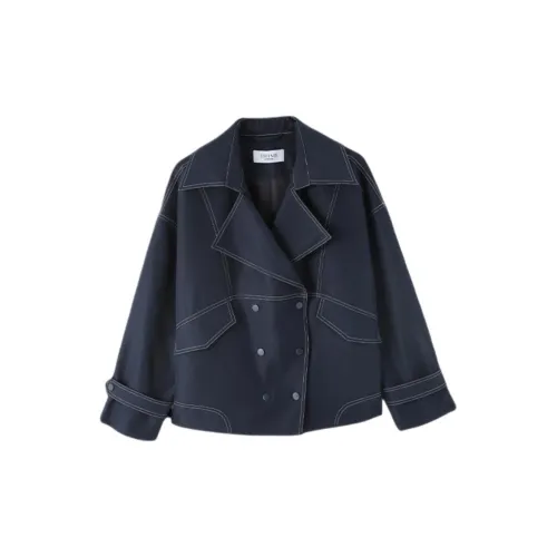 IHIMI Trench Coats Women's Navy Blue