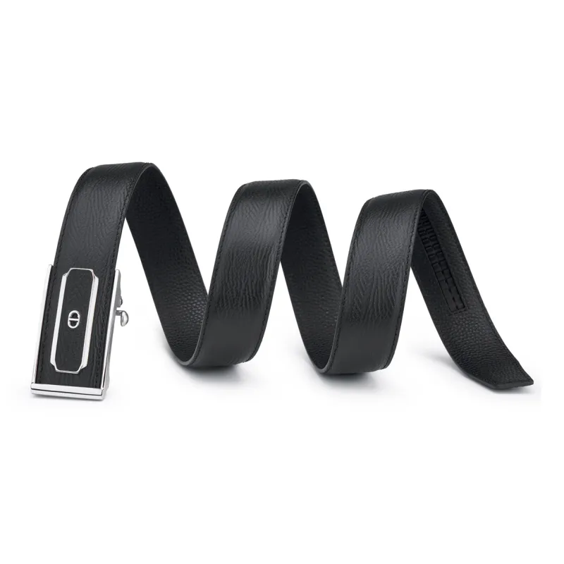 Chrisdien Deny Stainless Steel Cap Business Automatic Buckle Cow Leather Leather Belts Men's Black 3.5CM-3
