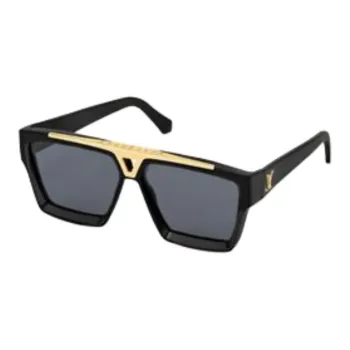 LOUIS VUITTON Acetate Metal Irregular Shape Sunglasses Men's Black/White