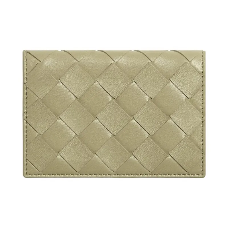 Bottega Veneta Intrecciato Calfskin Card Holder Women's Travertine & New Sauge-0