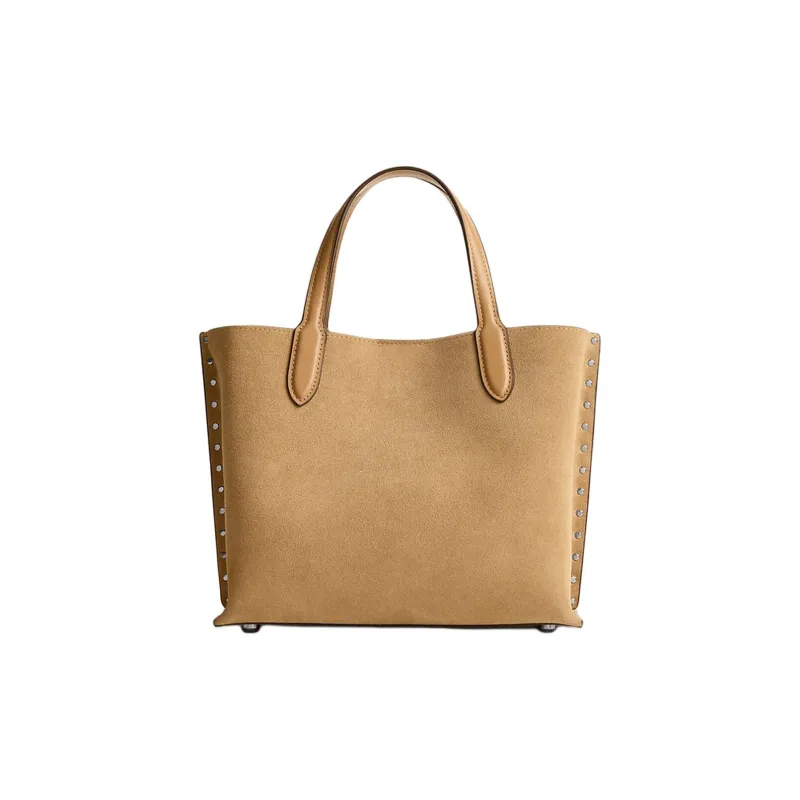 COACH Willow Suede Patchwork Calfskin Shoulder Bag Crossbody Bag Handbag Women's Peanut Butter Color-2