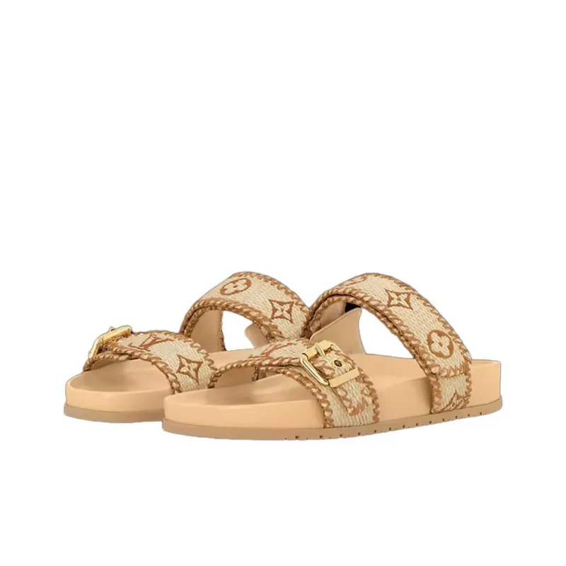 LOUIS VUITTON Bom Dia Slide Slippers Women's Brown-2