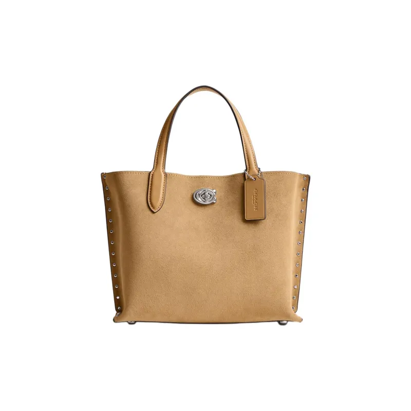 COACH Willow Suede Patchwork Calfskin Shoulder Bag Crossbody Bag Handbag Women's Peanut Butter Color-0