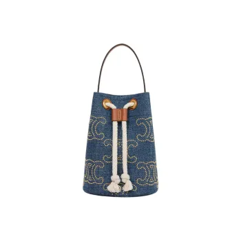 CELINE Triomphe Fabric With Cow Leather Handbag Women's Denim Blue