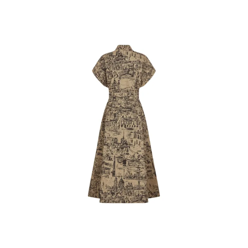 DIOR Mid Length Shirtdress Short Sleeved Dresses Women's Beige-1