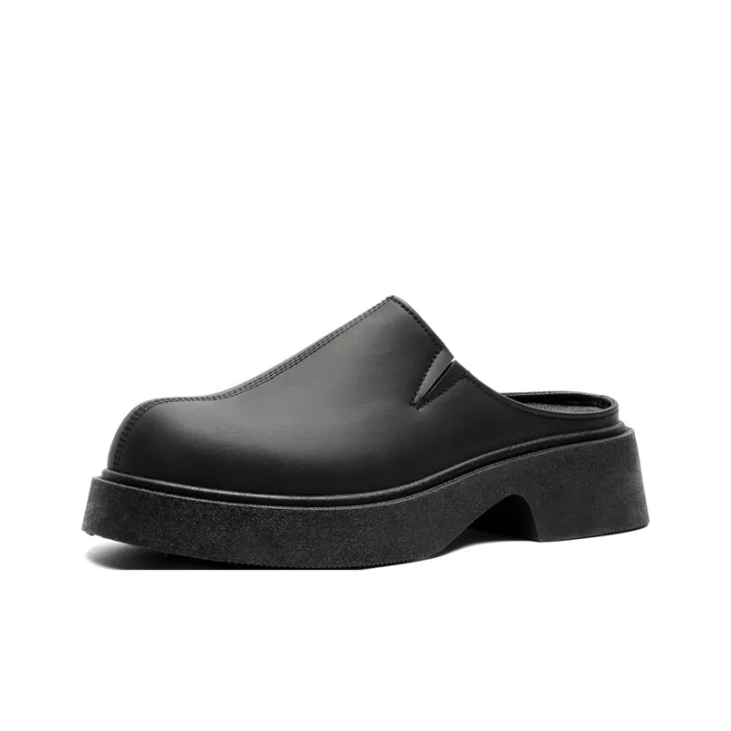 OUBT Rubber Sole Odor Resistant Abrasion Resistant Slip Resistant Wrap toe Slippers Men's Black-1