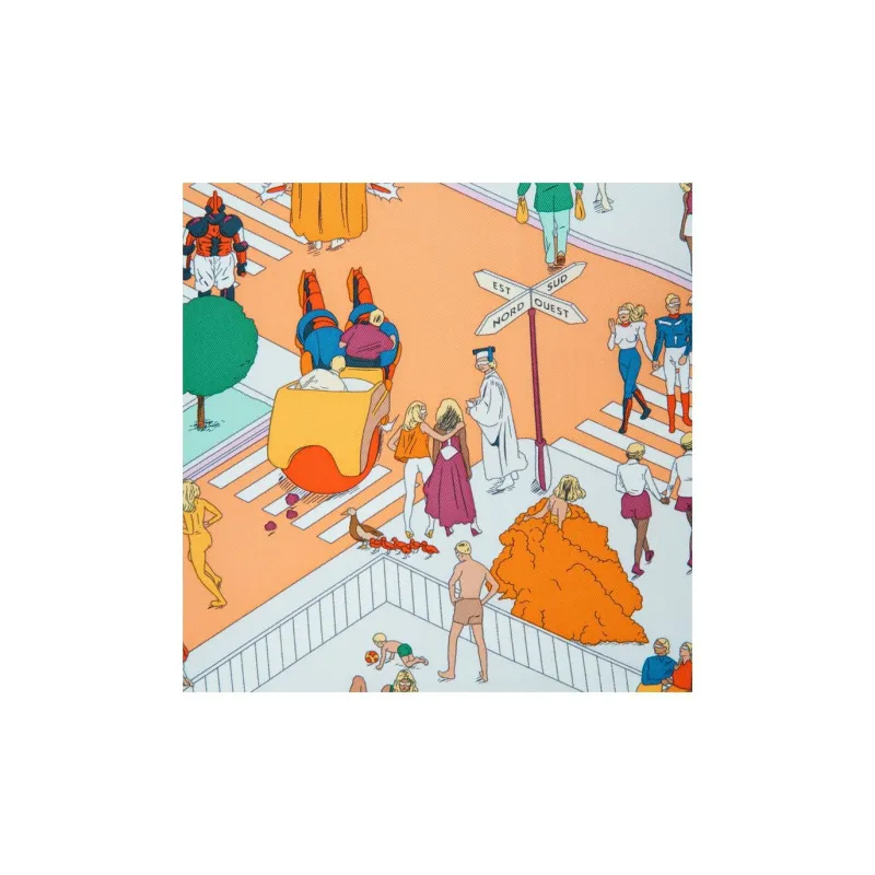 HERMES On The Beach Silk Scarves Women's Blue/Orange/Green-2