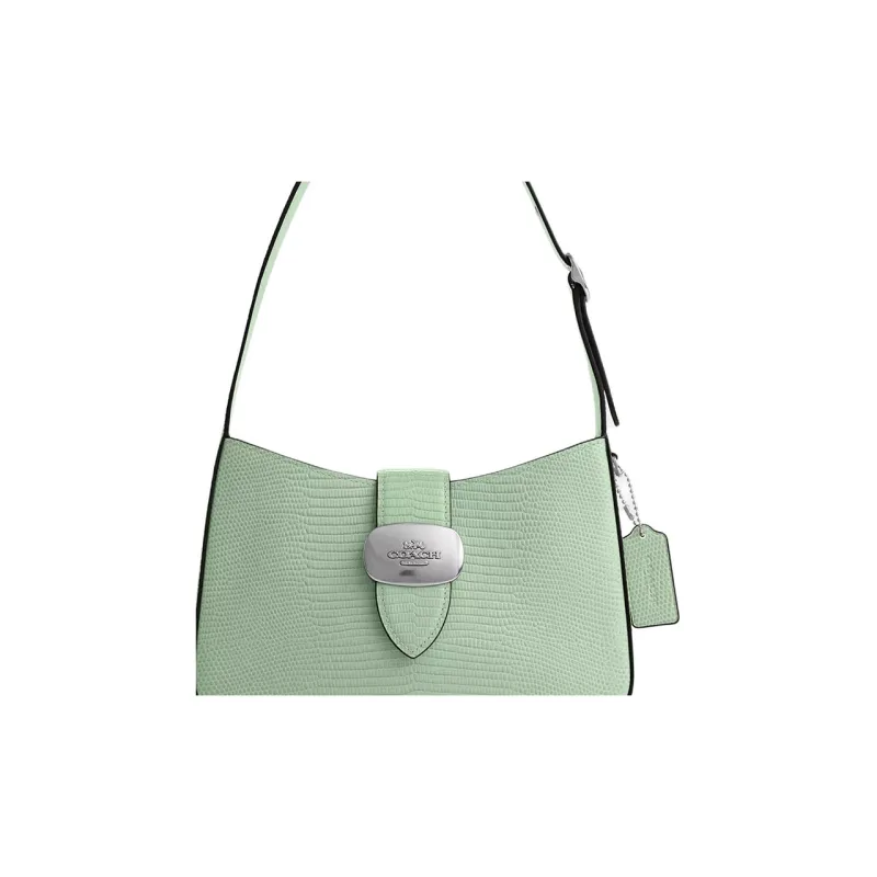 COACH Eliza Lizard Embossed Leather Handbag, Shoulder Bag Medium Size Women's Silver & Light Green-3