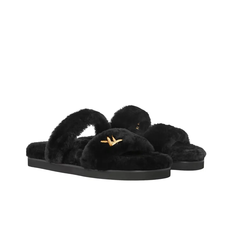 LOUIS VUITTON Sunset Rubber Sole Abrasion Resistant Slide Slippers Women's Black-2