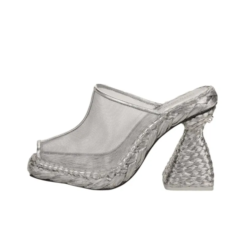 CULT GAIA Slide Slippers 10cm Women's Silver-0
