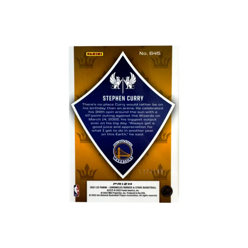 PANINI Curry 2021 Warriors Chronicles Crusaders 149th Edition Refractor Player Card Product Access Sports Cards 1 Pc-1
