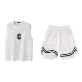 White/Black Tank Tops+White Shorts