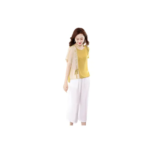 IVENI Casual Suits Women's Top Yellow, Bottom White