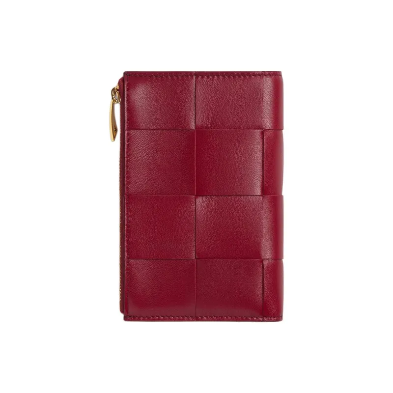 Bottega Veneta CASSETTE Lambskin Wallet Medium Size Women's Dark Red & Washed Pink-1