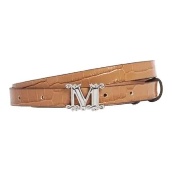 MaxMara Badge Design Calfskin Leather Belts Women's Camel/Black Width 1.5CM
