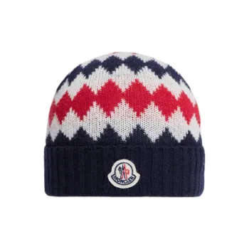 Moncler Logo Patch Pattern Intarsia Knit Beanie
