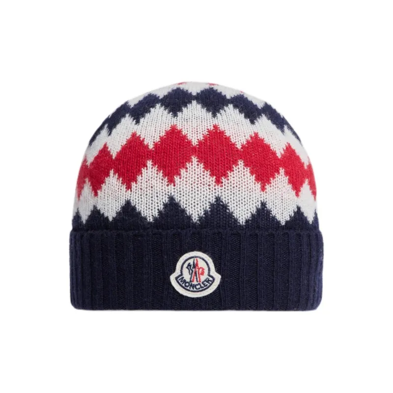 Moncler Logo Patch Pattern Intarsia Knit Beanie-0