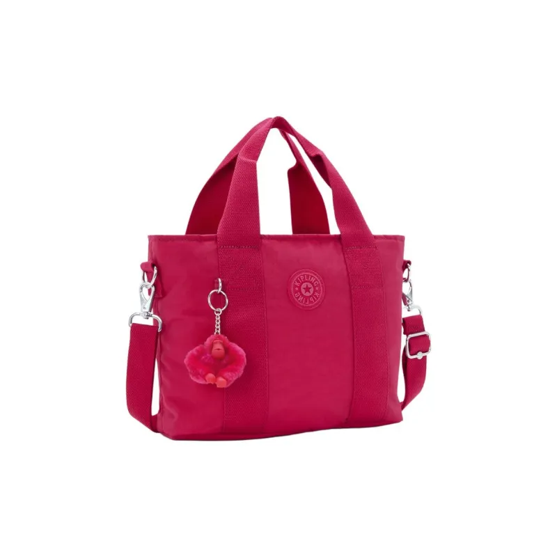 Kipling Recycled Polyamide Tote Bag, Shopping Bag, Shoulder Bag, Crossbody Bag, Handbag Medium Size Women's Rose Red-1