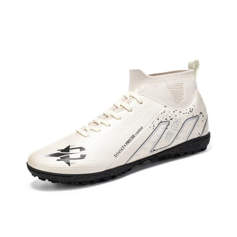 TriVict Win A Hundred Battles And Win A Hundred Victories. Soccer Shoes Unisex Mid Top White/Pink/Aqua/Blue-1