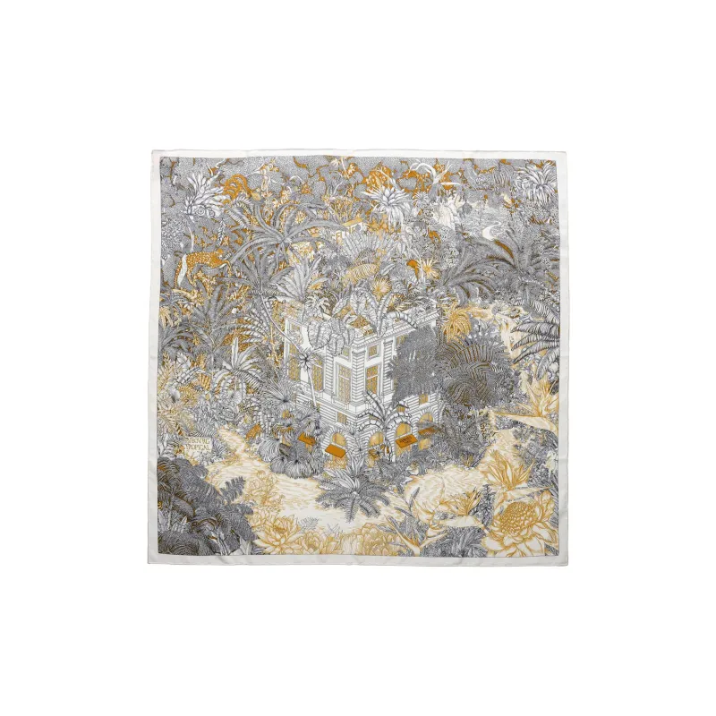 HERMES Silk Silk Scarves Women's Dark Brown/White/Caramel-0