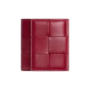 Bottega Veneta Lambskin Wallet Women's Dark Red & Washed Pink