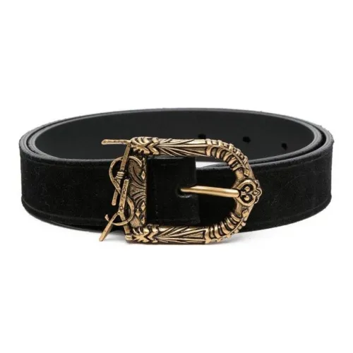 SAINT LAURENT Solid Color Design Calfskin Leather Belts Women's Black Width: 3CM