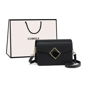 COMELY Cow Leather Patchwork Synthetic Leather Crossbody Bag Small Square Bag Small Size Women's Black