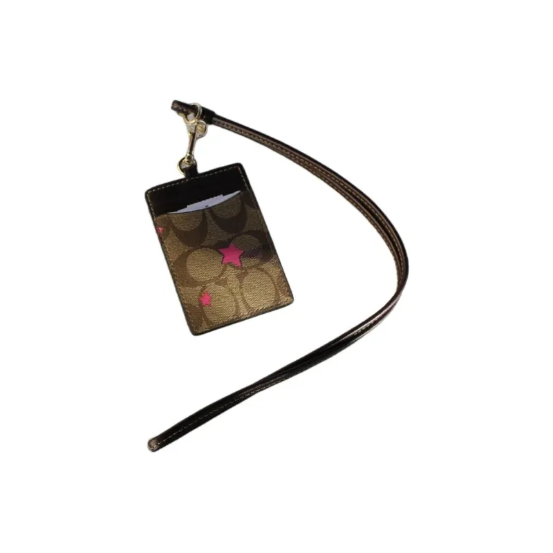 COACH Lanyard Coated Canvas With Leather ID Holder Card Holder Mini Unisex Dark Brown-2