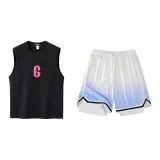 Black/Pink Tank Tops+Gradient Blue Shorts