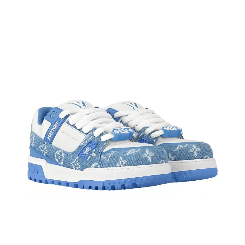 LOUIS VUITTON Trainer Maxi Low Top Skateboard Shoes Unisex Blue White-2