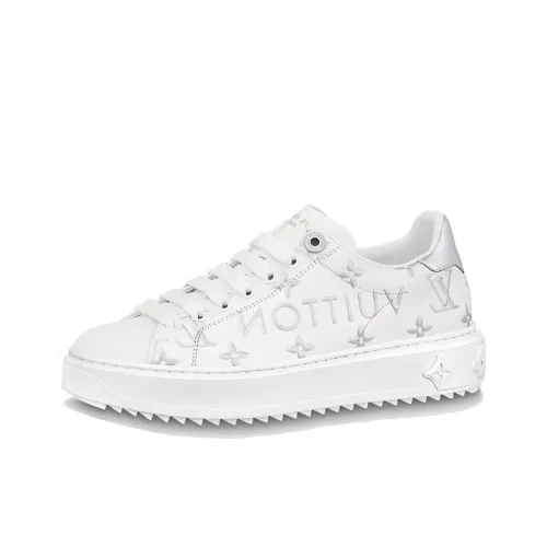LOUIS VUITTON Time Out Low Top Skateboard Shoes Women's Silver White