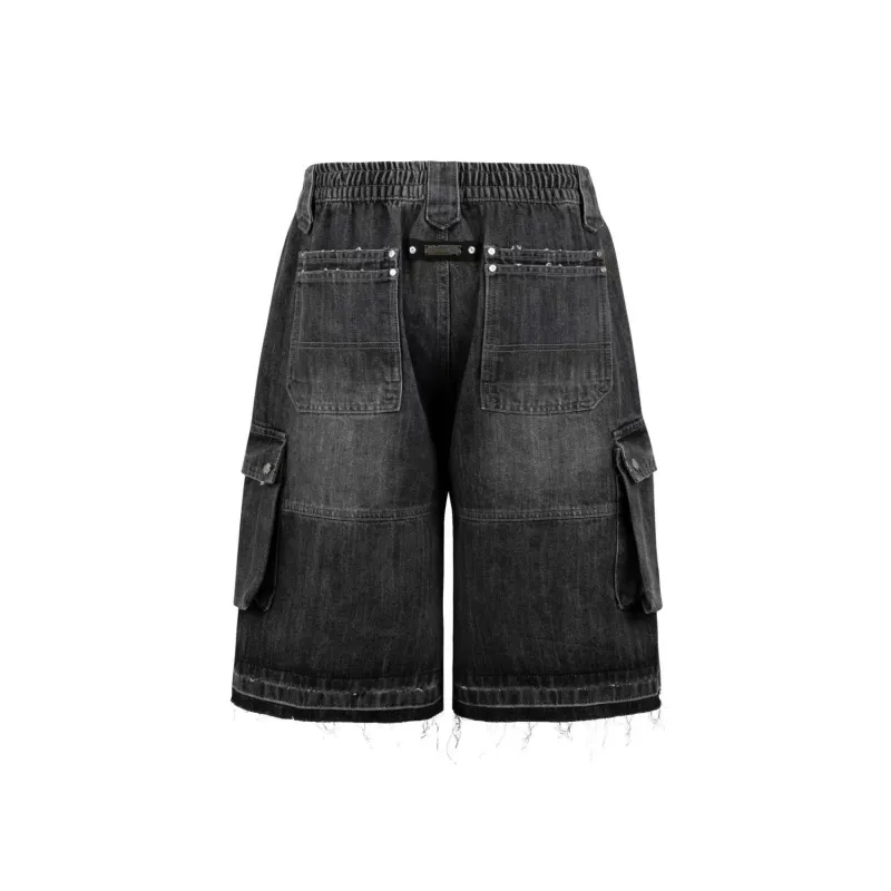 Merge Lab. Denim Shorts Unisex Washed Black Gray-1