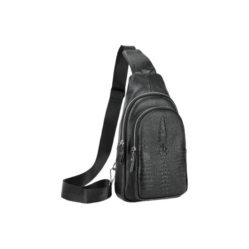 DOSRFINI Top Grain Cow Leather Crossbody One Shoulder Sling Bags Regular Men's Black-1