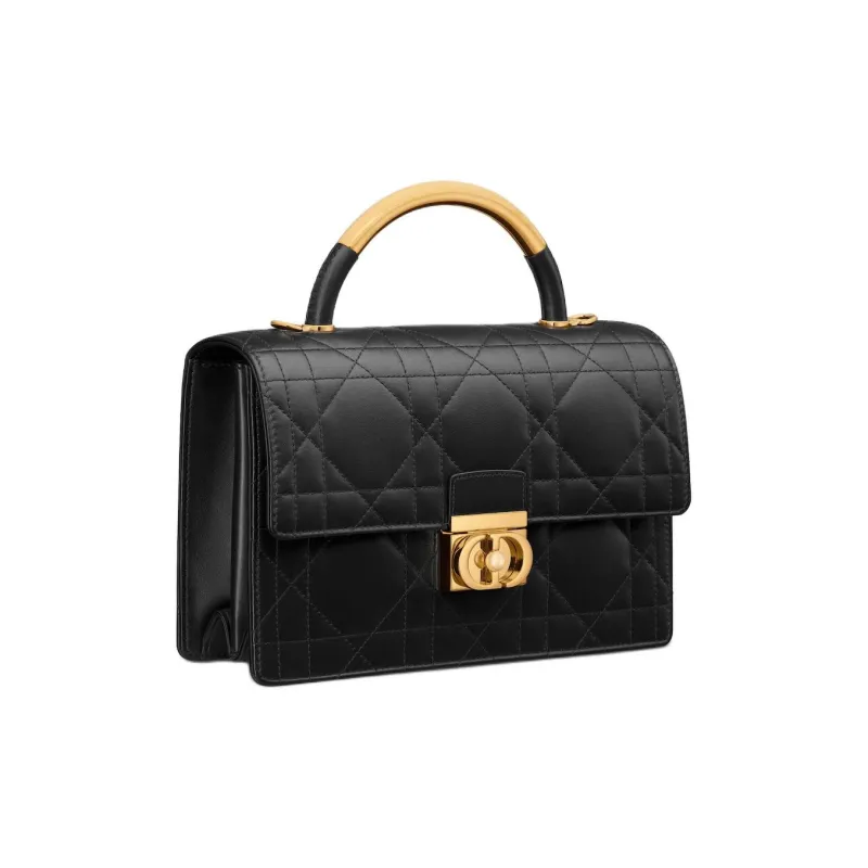 DIOR Macrocannage Calfskin Crossbody Handbag Shoulder Bag Medium Size Women's Black-2
