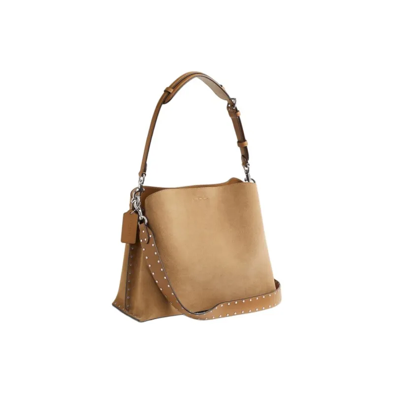 COACH Willow Suede With Refined Calfskin Shoulder Bag, Crossbody Bag, Handbag Large Size Women's Peanut-2