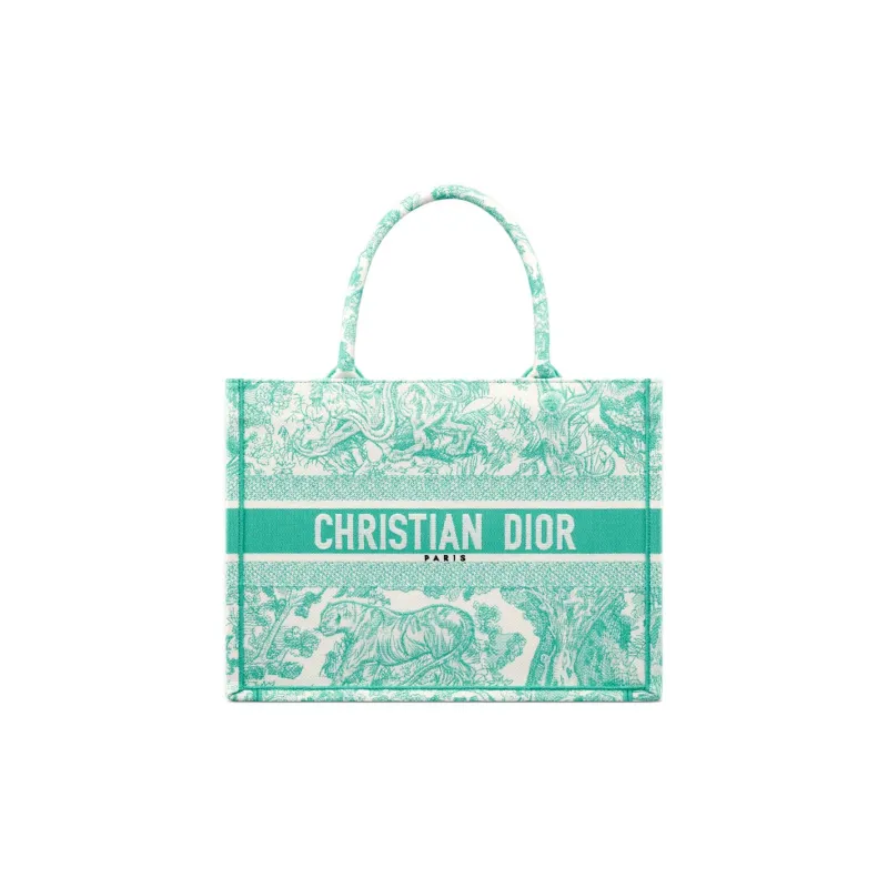 DIOR Embroidery Tote Bag Shopping Bag Handbag Medium Size Women's Green-0