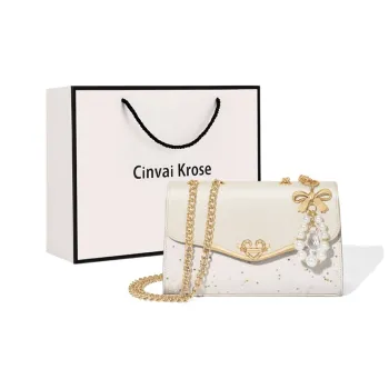 Simvay Clos Cow Leather With Synthetic Leather Shoulder Bag Small Size Women's White/Black